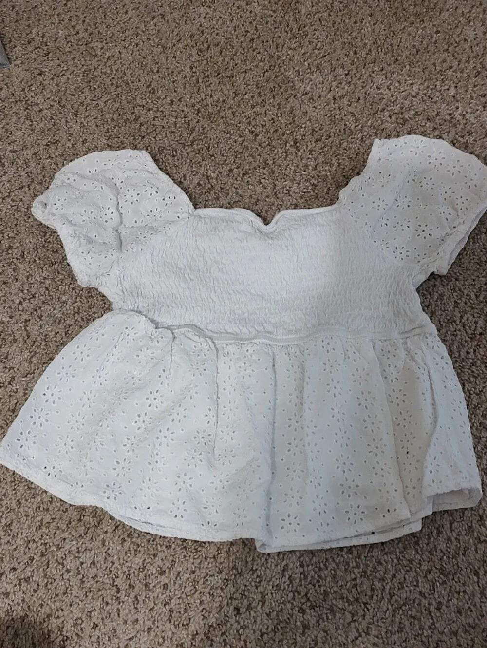 Girls Justice White Eyelet Smocked Peplum Top